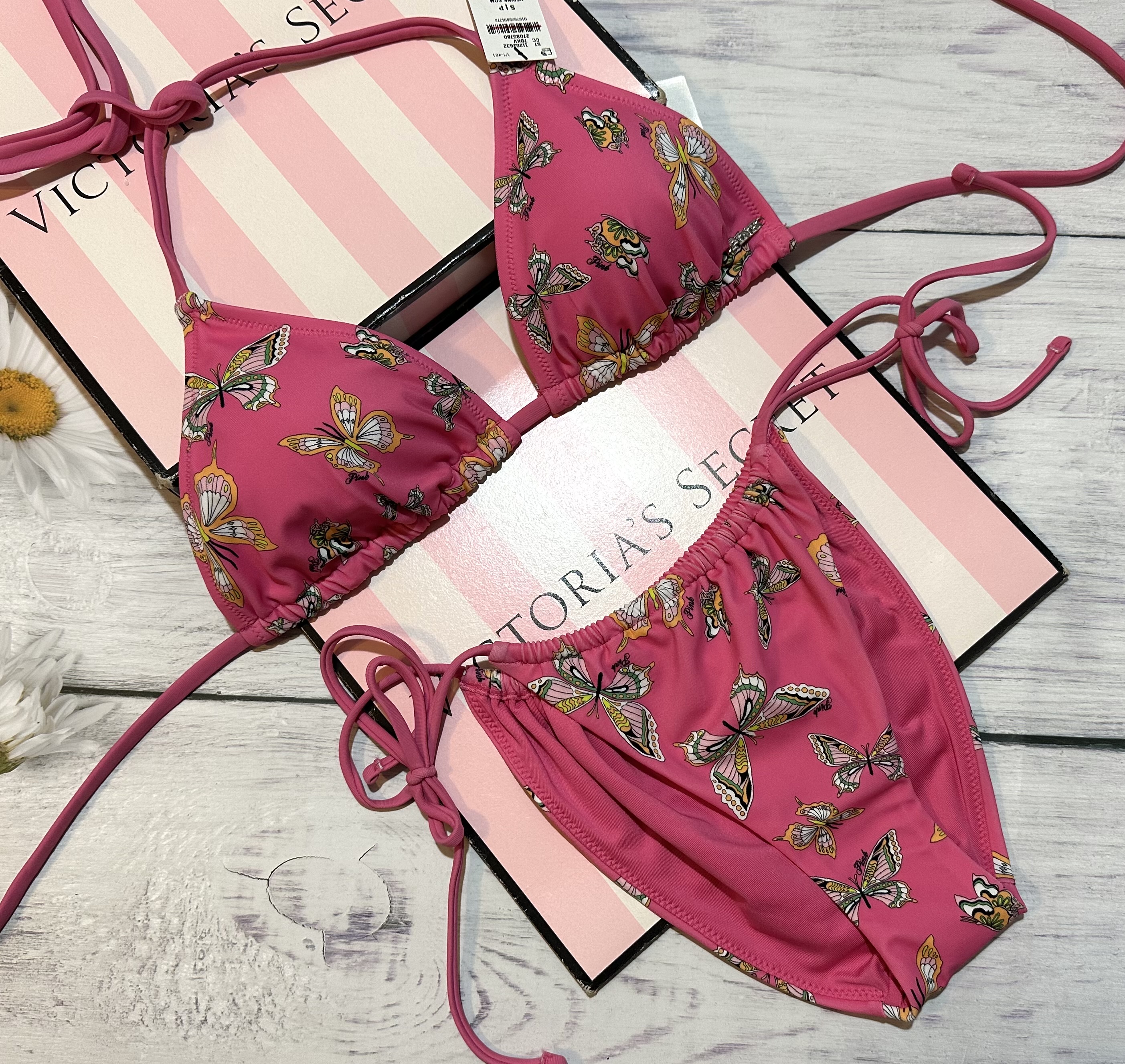 Victoria’s Secret PINK Swim Triangle String Bikini Set Butterfly 