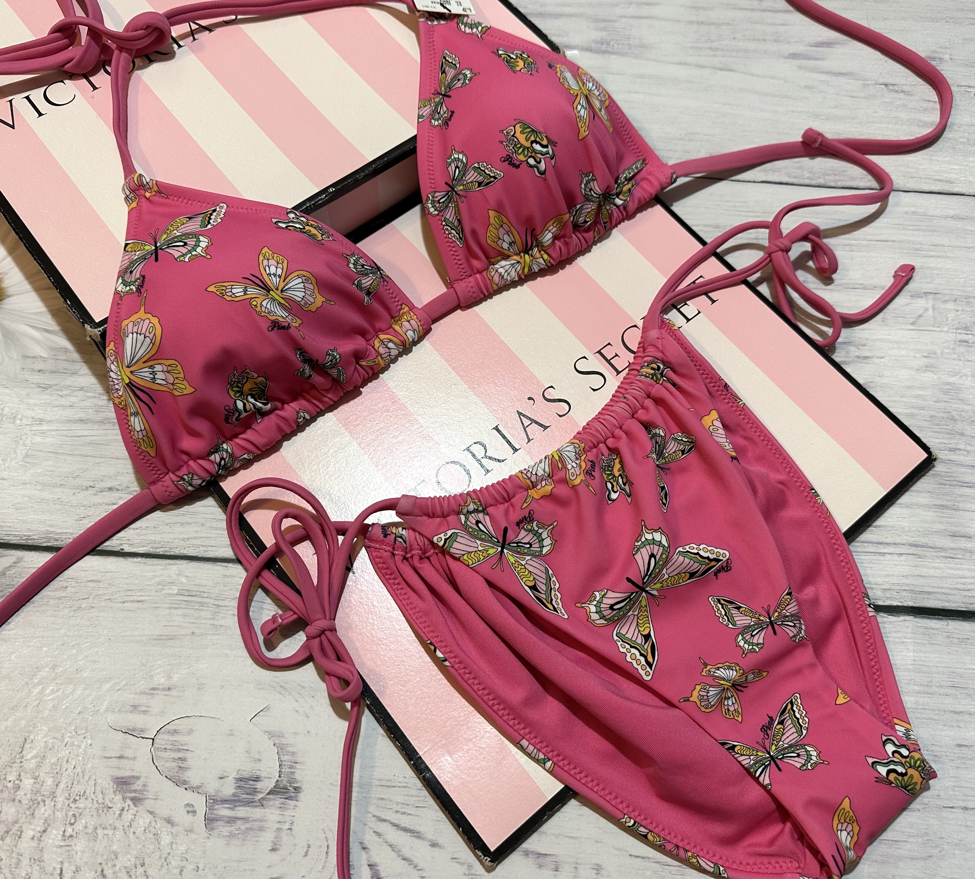 Victoria’s Secret PINK Swim Triangle String Bikini Set Butterfly , view 4